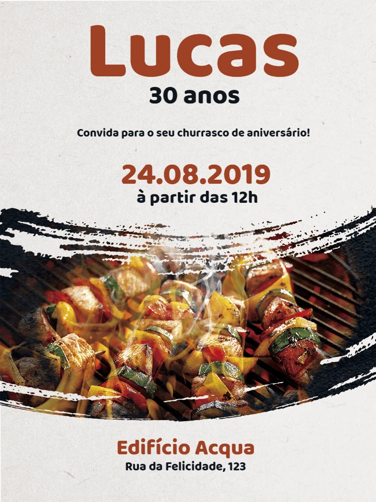 Convite de Aniversário Churrasco com Foto para Editar Online