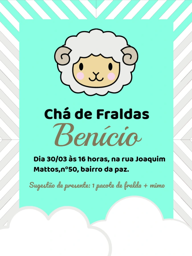 Convite Chá de Fraldas Ovelhinha Fofa para Editar Online