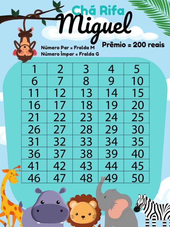 Chá Rifa Safari com Animais Fofos para Editar Online