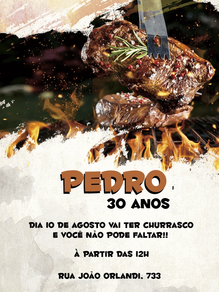 Convite de Aniversário Churrasco com Foto para Editar Online