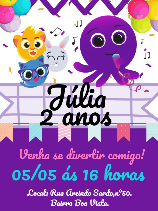 Convite de Aniversário Bolofofos com Personagens para Editar