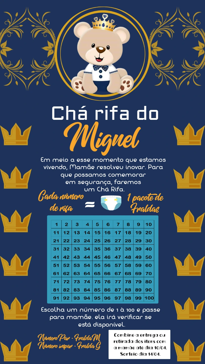 Convite Chá Rifa Ursinho Príncipe para Editar Online