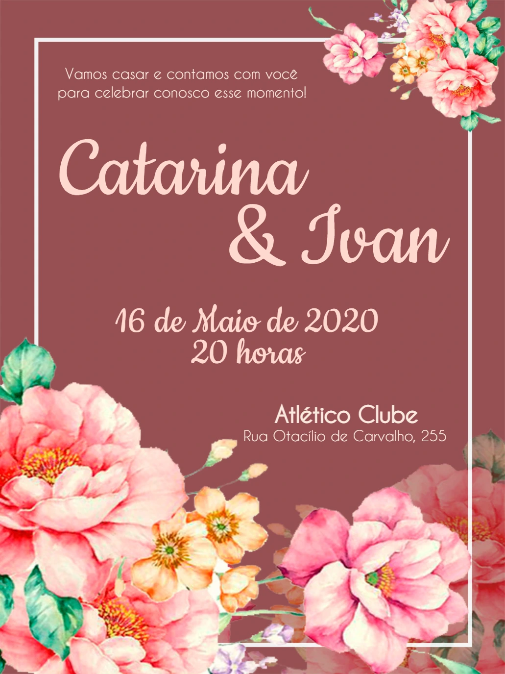 Convite de Casamento Floral Aquarela para Editar Online