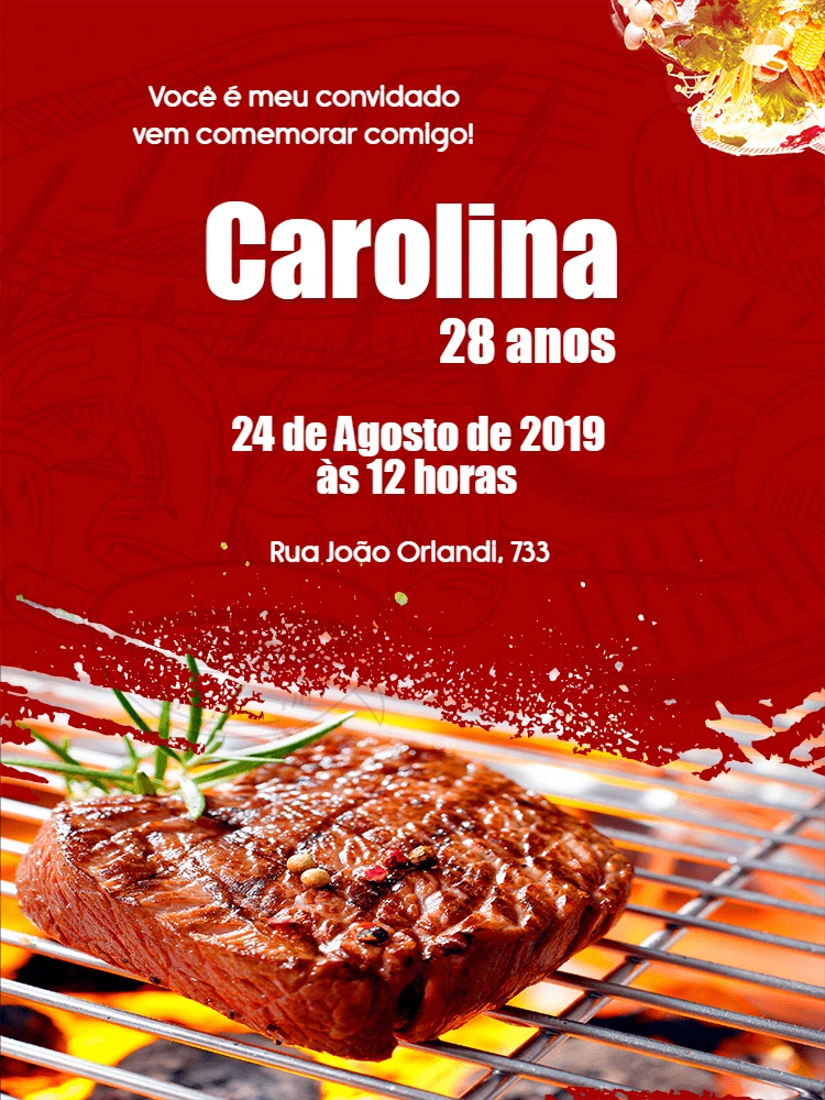 Convite de Aniversário Churrasco com Foto para Editar Online