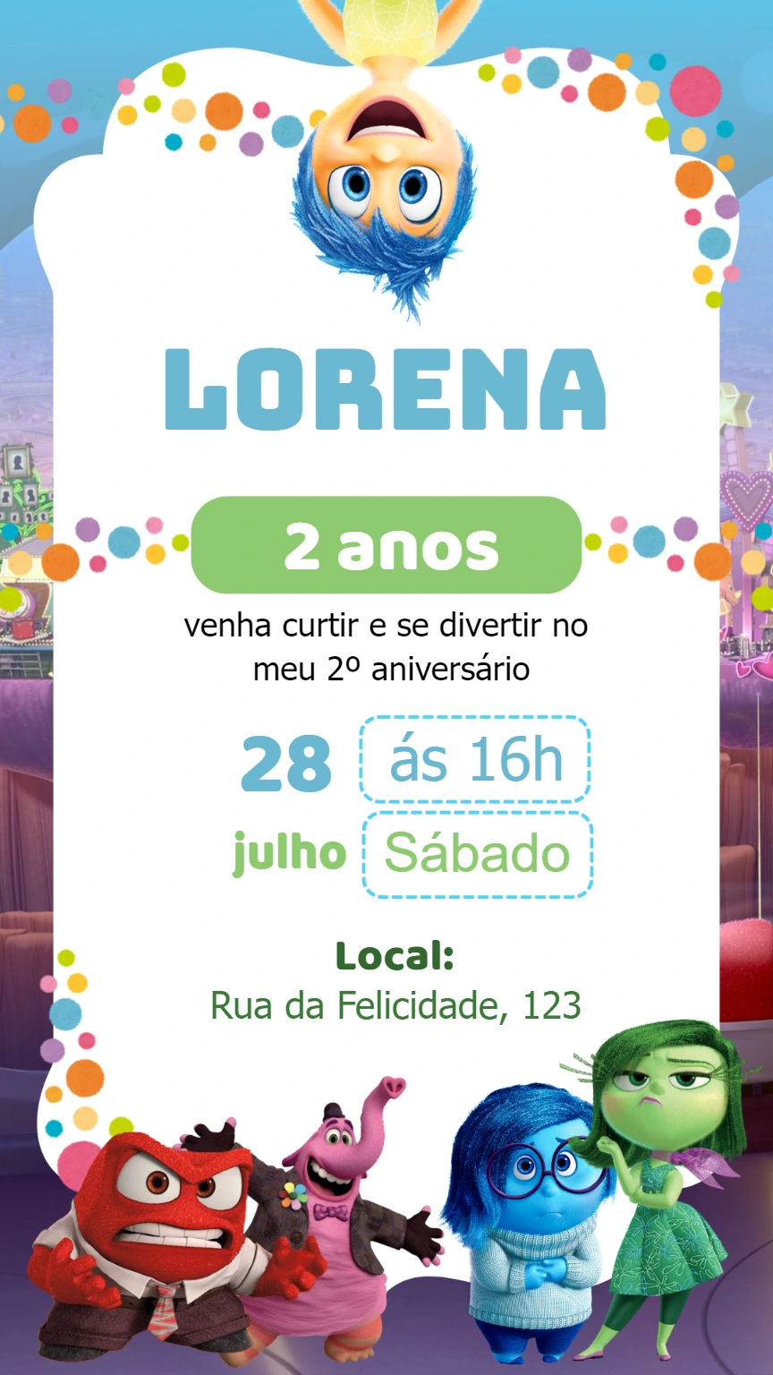Convite Aniversário Divertidamente com Personagens para Editar
