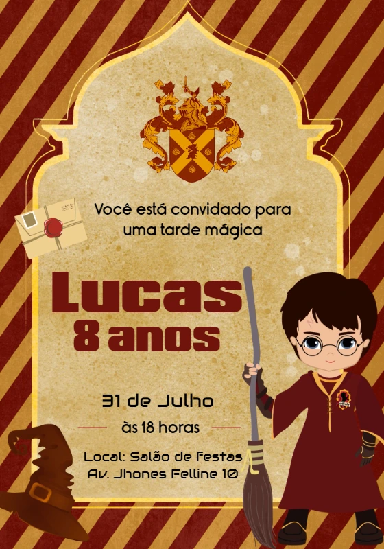 Convite Aniversário Harry Potter com Personagens para Editar