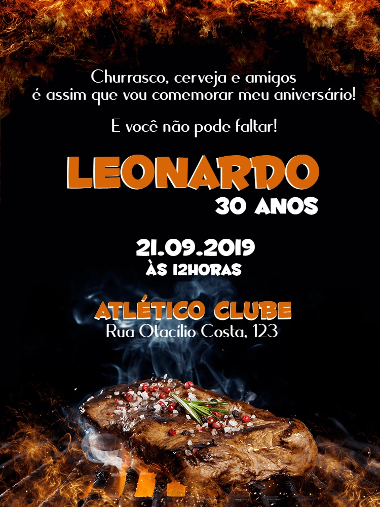 Convite de Aniversário Churrasco Rústico para Editar Online