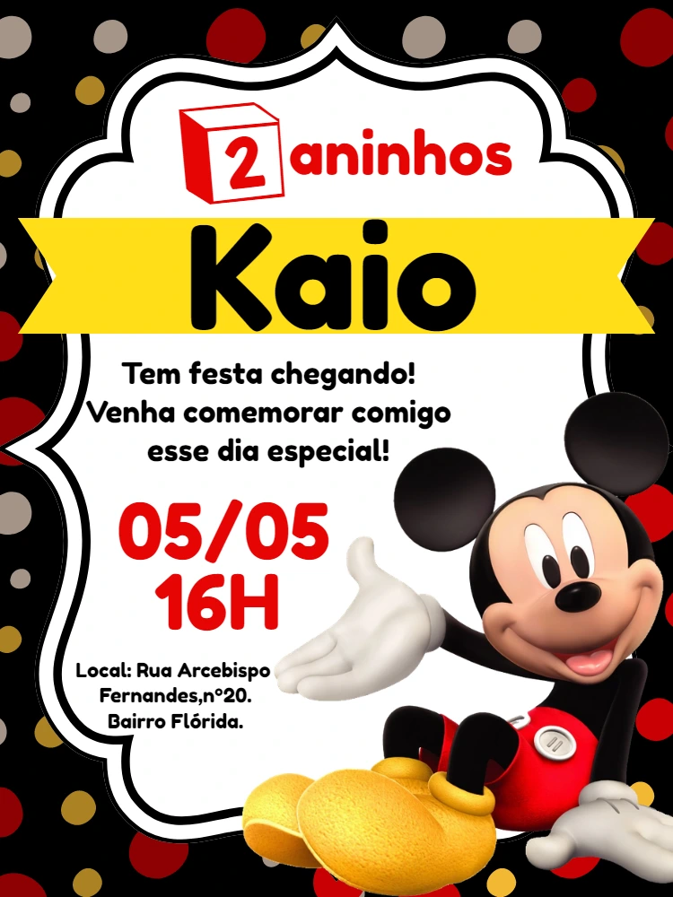Convite de Aniversário Mickey Mouse para Editar Online