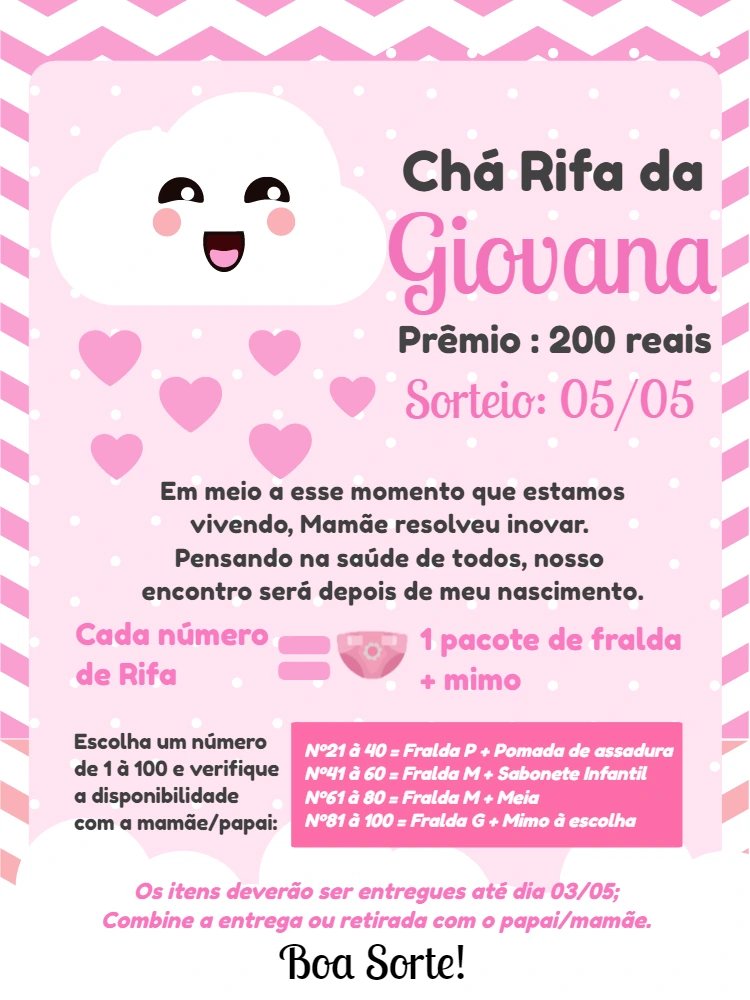 Convite Chá Rifa Chuva de Amor para Editar Online