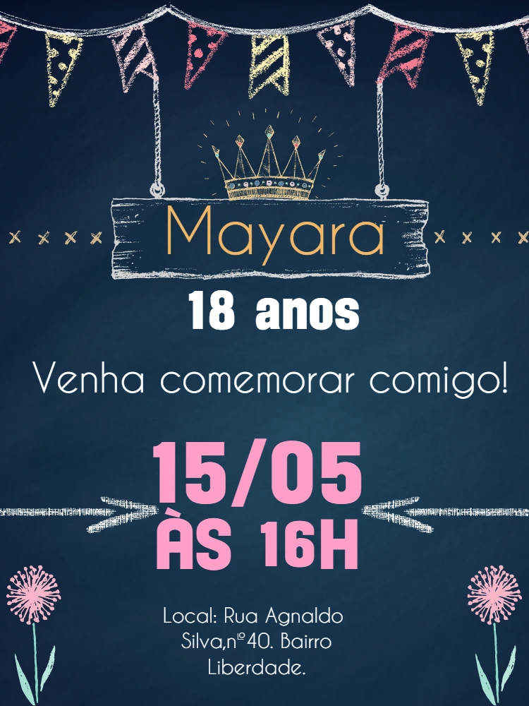 Convite de Aniversário Quadro Negro Giz para Editar Online