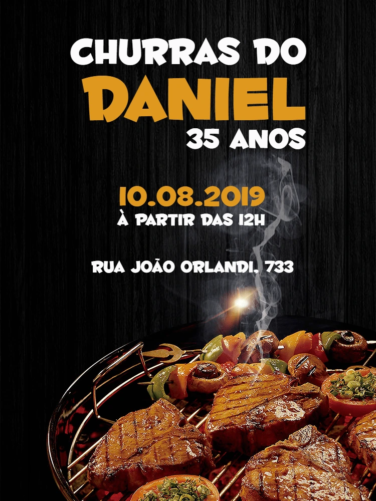 Convite de Aniversário Churrasco com Foto para Editar Online