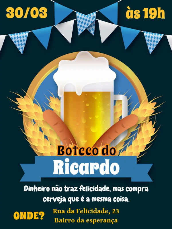 Convite de Aniversário Tema Boteco Editável Online