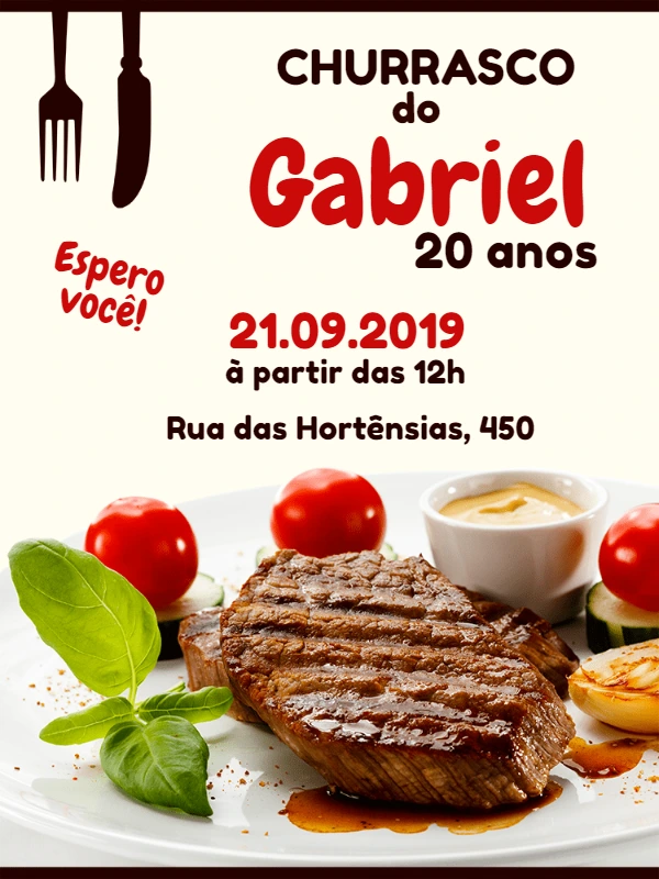 Convite de Aniversário Churrasco com Foto para Editar Online