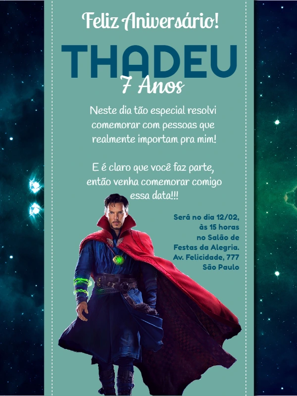 Convite Aniversário Doutor Estranho para Editar Online