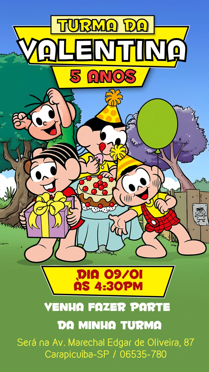 Convite de Aniversário Turma da Mônica para Editar Online