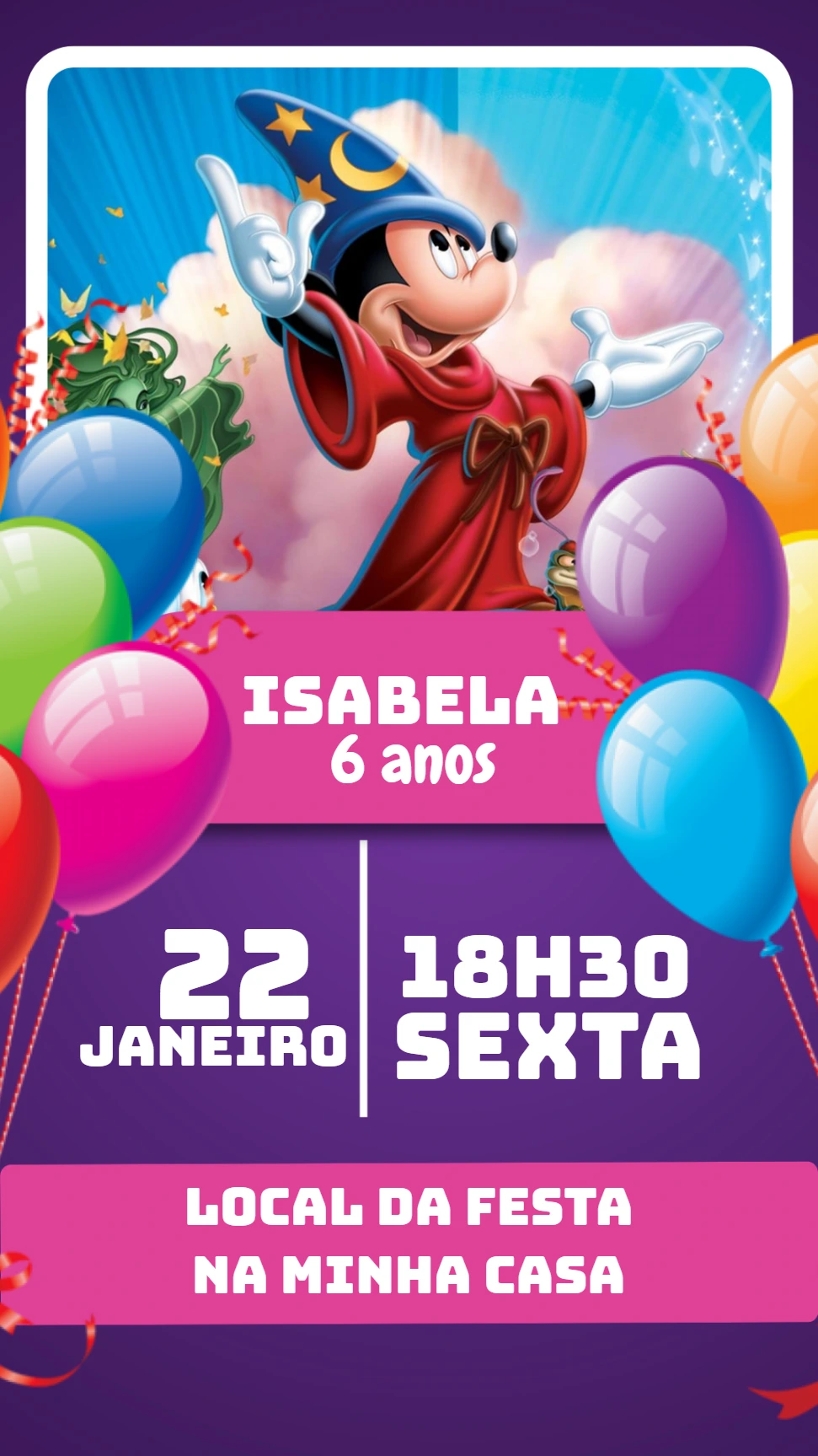 Convite Aniversário Mickey Mágico para Editar Online