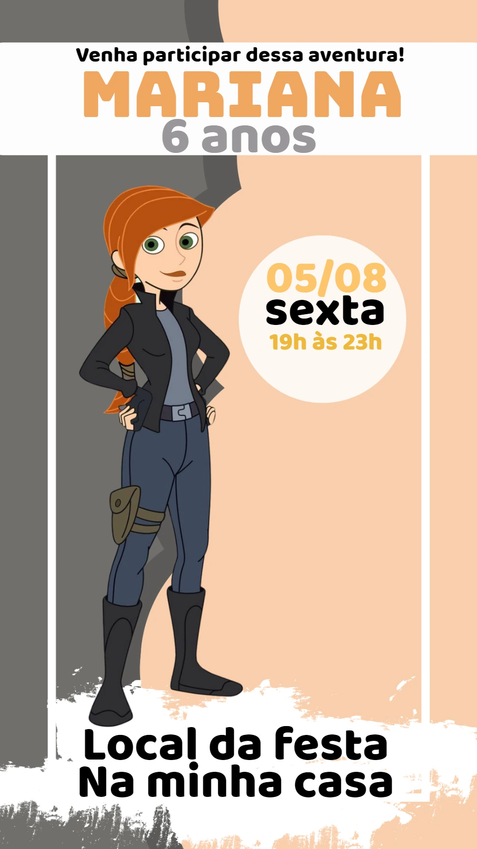 Convite Aniversário Kim Possible para Editar Online