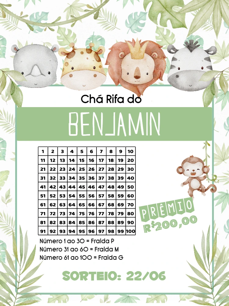 Chá Rifa Safari com Animais Fofos para Editar Online