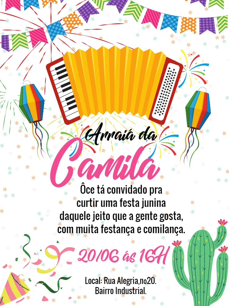 Convite de Aniversário Festa Junina com Sanfona para Editar