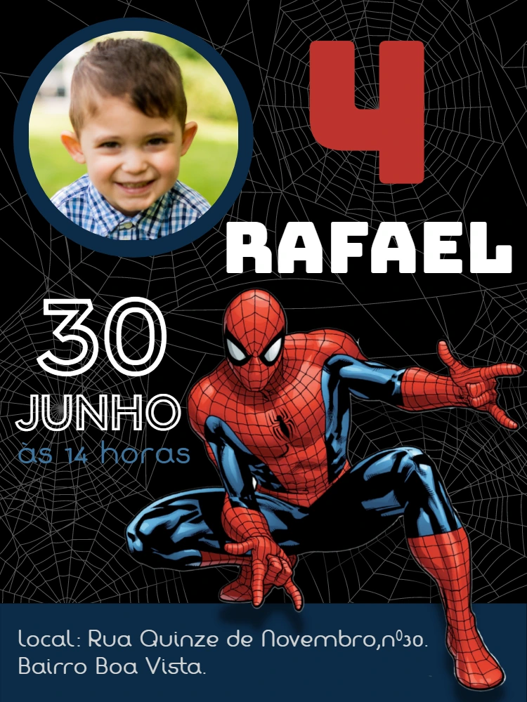 Convite Aniversário Homem Aranha com Foto para Editar Online