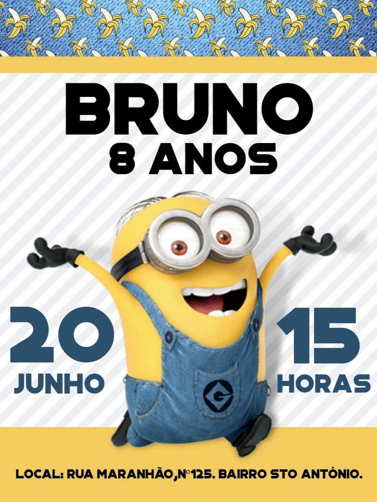 Convite de Aniversário Minions para Editar e Imprimir