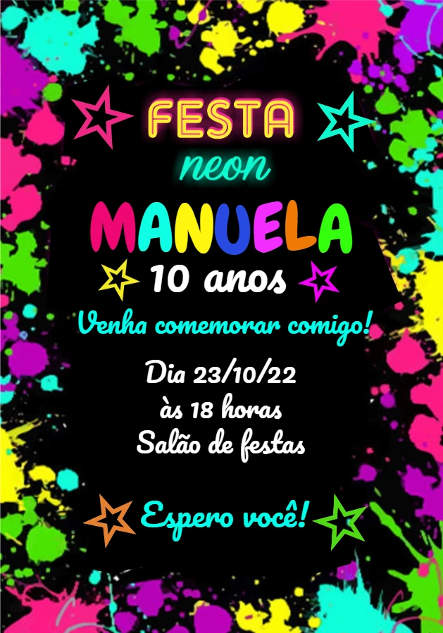 Convite Aniversário Festa Neon Balada para Editar Online
