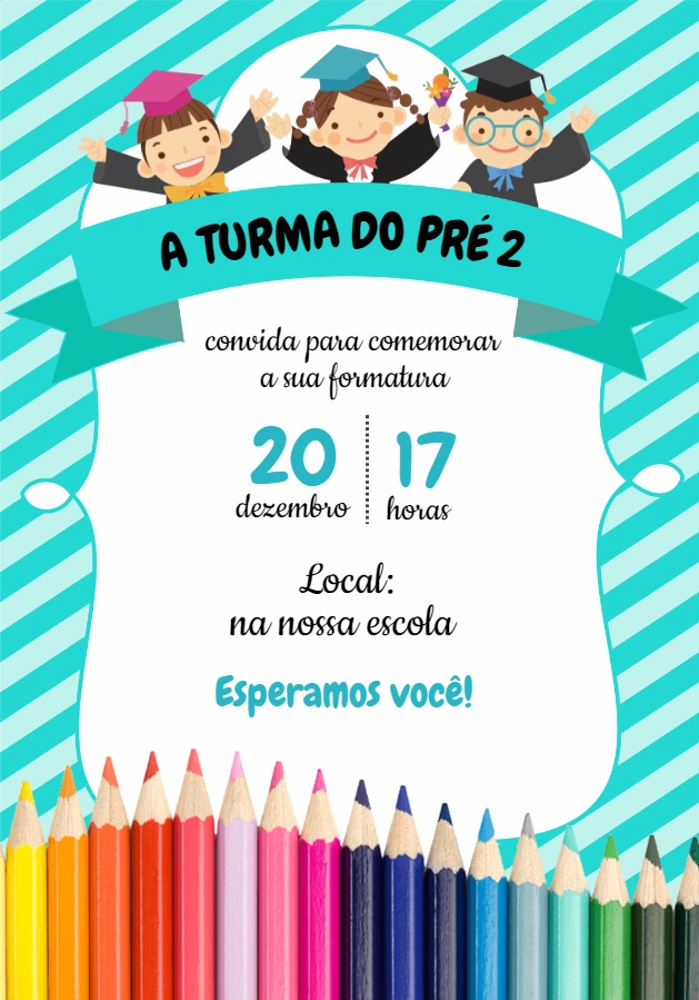 Convite de Formatura Infantil com Formandos para Editar Online