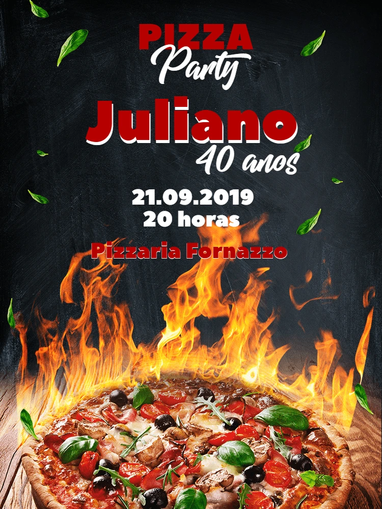 Convite de Aniversário Tema Pizza para Editar Online