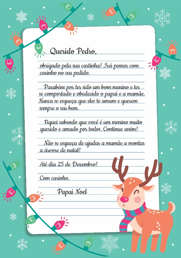 Carta Resposta do Papai Noel para Editar e Imprimir Online