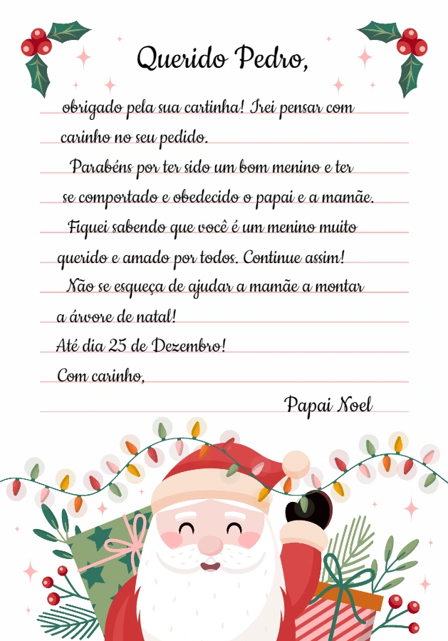 Carta do Papai Noel Editável para Personalizar Online