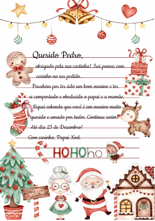 Carta do Papai Noel Editável com Desenhos de Natal para Crianças