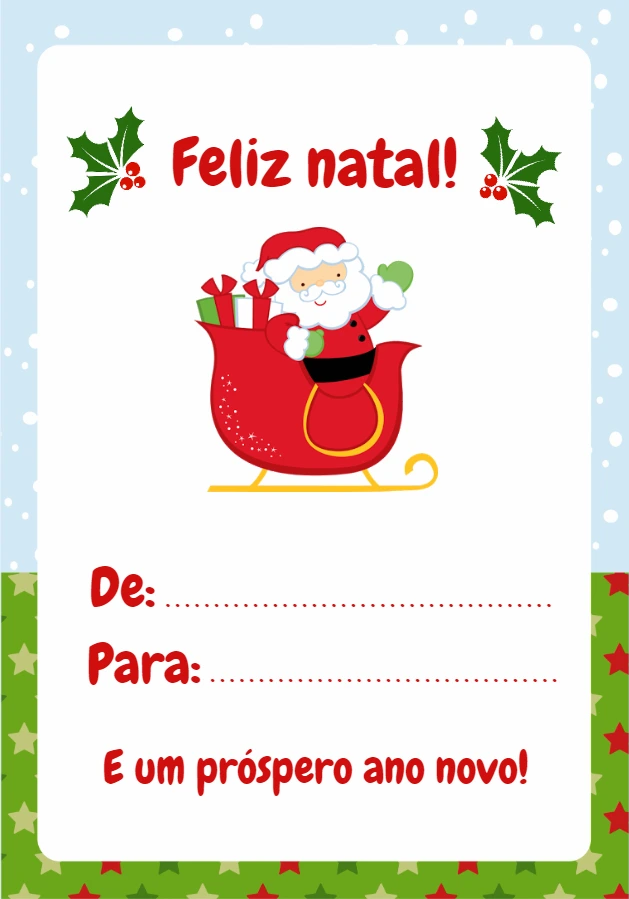 Tag de Natal Editável com Papai Noel no Trenó para Imprimir