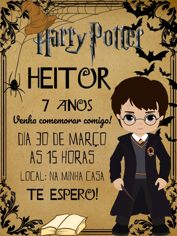 Convite de Aniversário Harry Potter para Editar Online