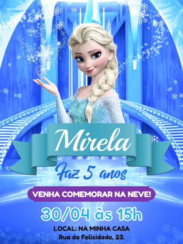 Convite de Aniversário Frozen com a Elsa para Editar Online