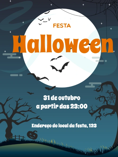 Convite de Halloween Assustador com Morcegos para Editar Online