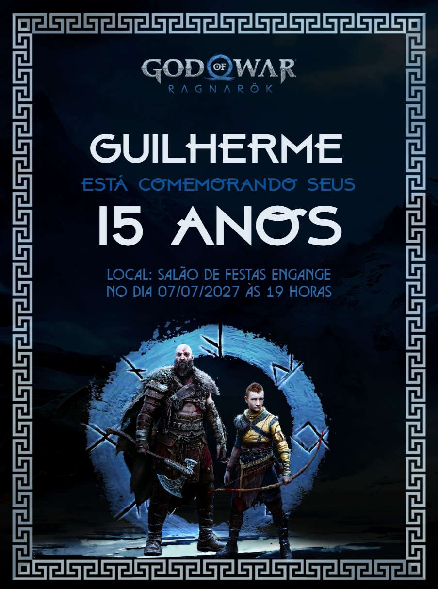 Convite Aniversário God of War Ragnarök para Editar Online