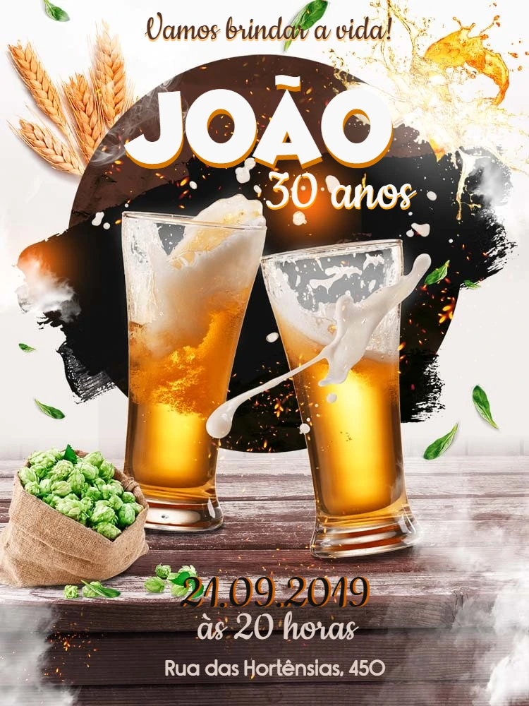 Convite de Aniversário Tema Cerveja para Editar Online