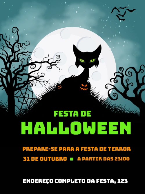 Convite de Halloween com Gato Preto para Editar Online