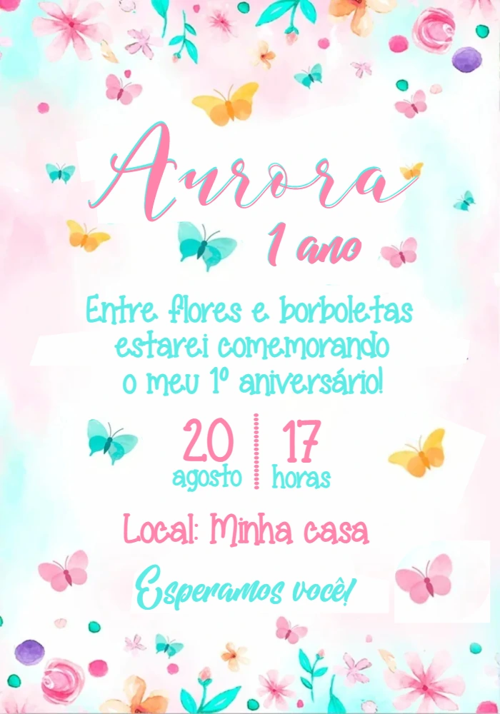 Convite Aniversário Jardim Borboletas Aquarela para Editar