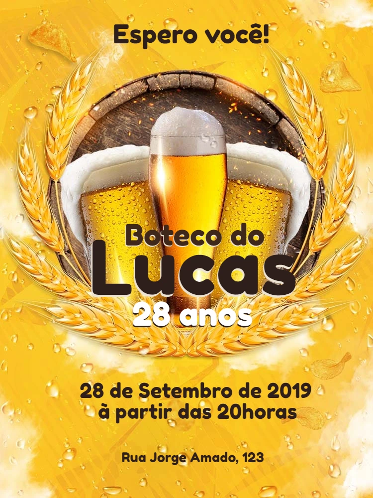 Convite de Aniversário Tema Boteco para Editar Online