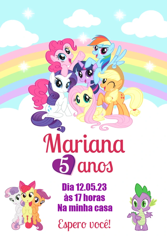 Convite Aniversário My Little Pony com Personagens para Editar