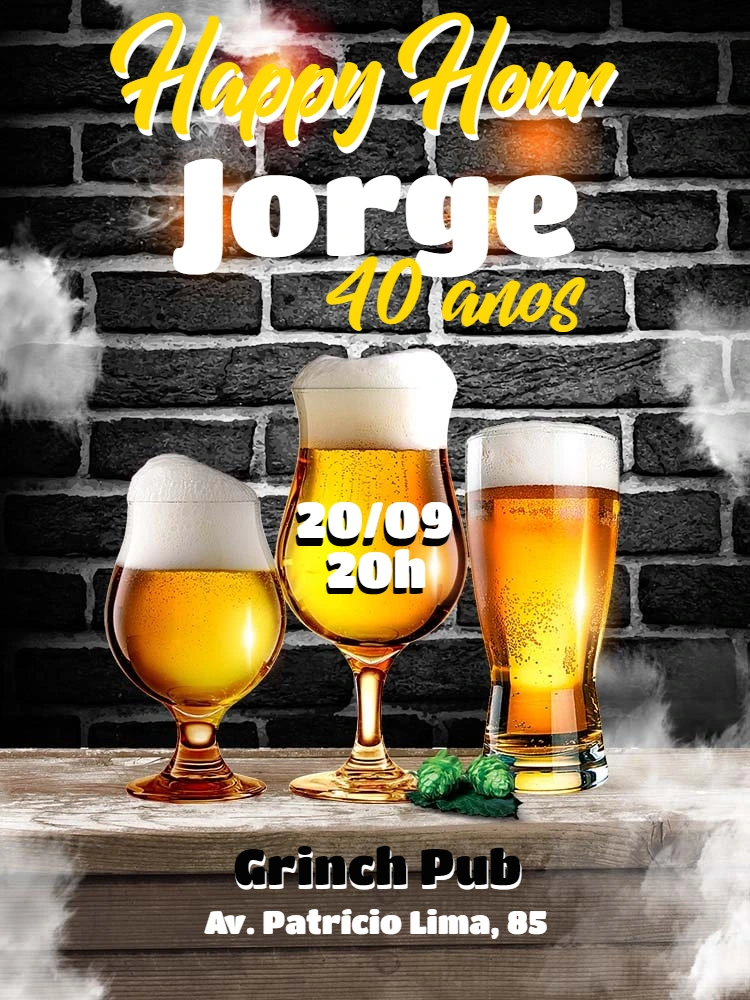 Convite de Aniversário Tema Cerveja e Pub para Editar Online