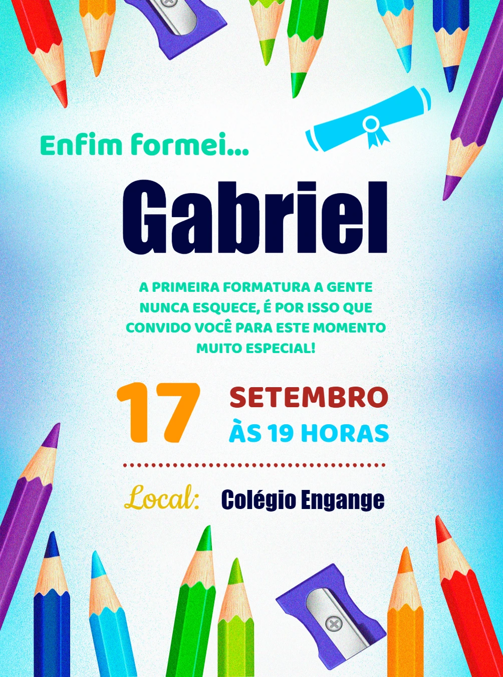 Convite de Formatura Infantil Escolar para Editar Online