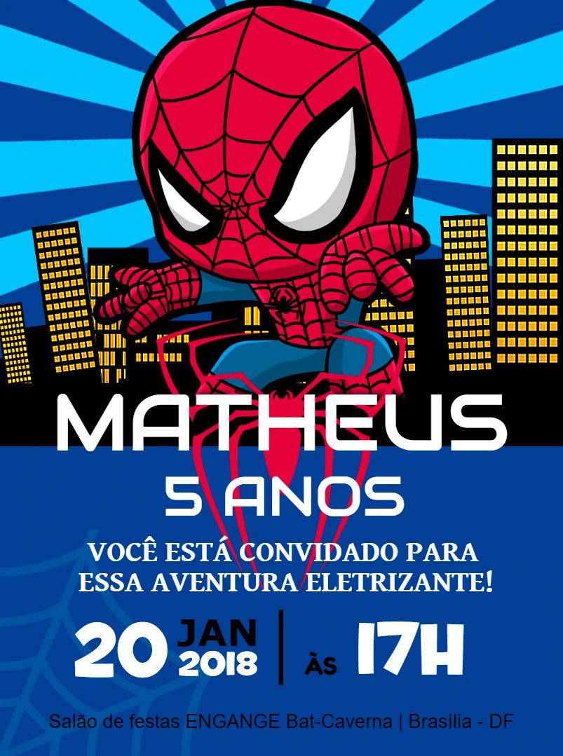 Convite de Aniversário Homem Aranha para Editar Online