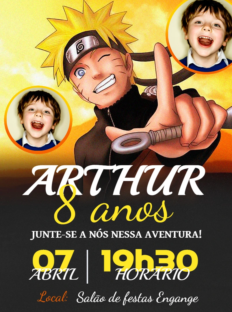 Convite de Aniversário Naruto com Foto para Editar Online