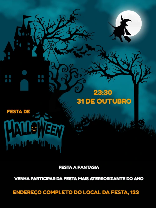 Convite de Halloween Assustador com Castelo para Editar Online