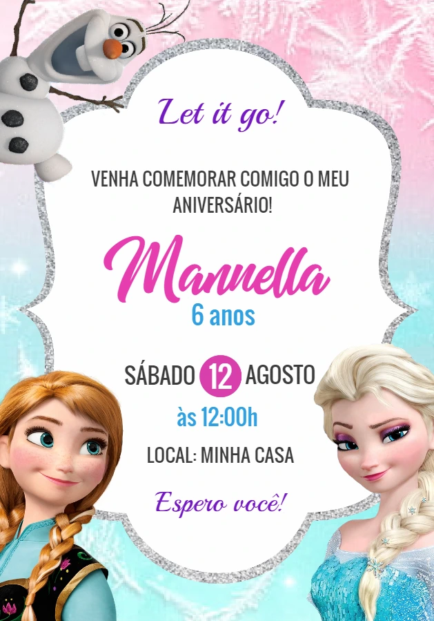 Convite de Aniversário Frozen com Personagens para Editar Online