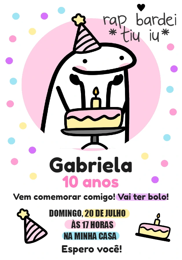 Convite Aniversário Flork Rosa Meme Editável Online