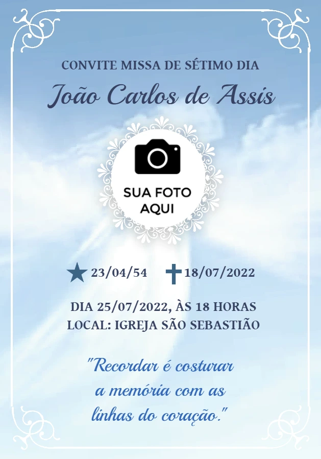 Convite Missa de 7º Dia Céu Delicado para Editar Online