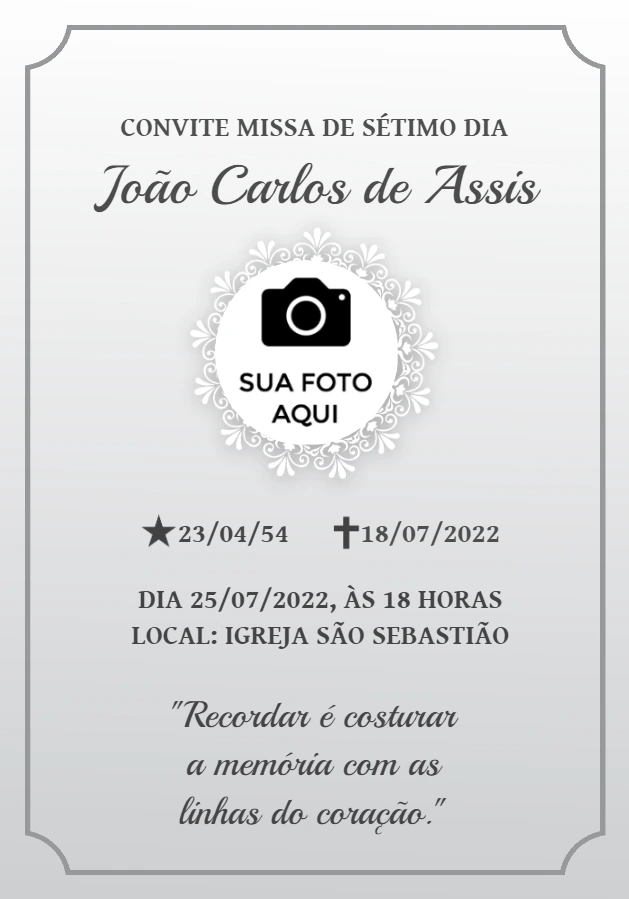 Convite Missa de Sétimo Dia com Foto para Editar Online